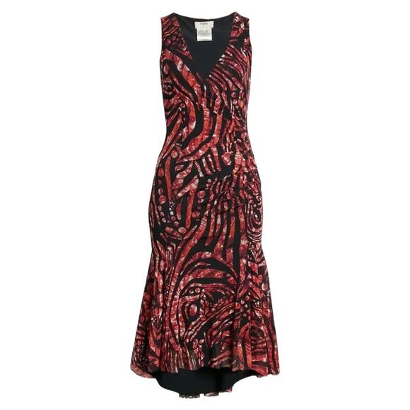 Fuzzi NWOT Abito Ruched Sleeveless A-Line Dress Passion V-Neck Faux Wrap S/M - Picture 2 of 9
